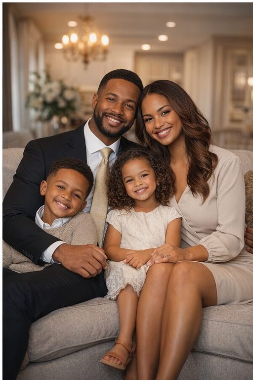 Family sitting together on a couch