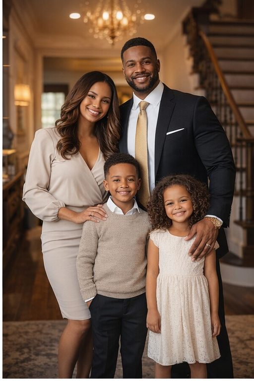 Family standing together in their home